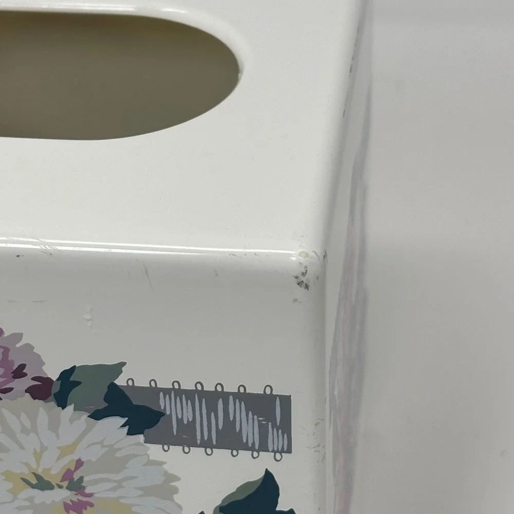 Vintage Andre Richard Aline Floral Tissue Box Cover White Ceramic Square Taiwan